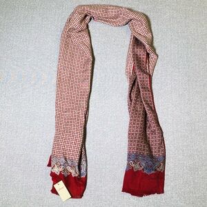 NEW Brioni Men’s Wool Silk Burgundy Scarf 70”x18” Geometric Pattern